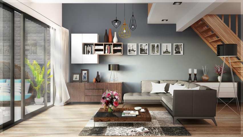Salón con decoración moderna y minimalista hecho por arquitectura de Interiores Barcino
